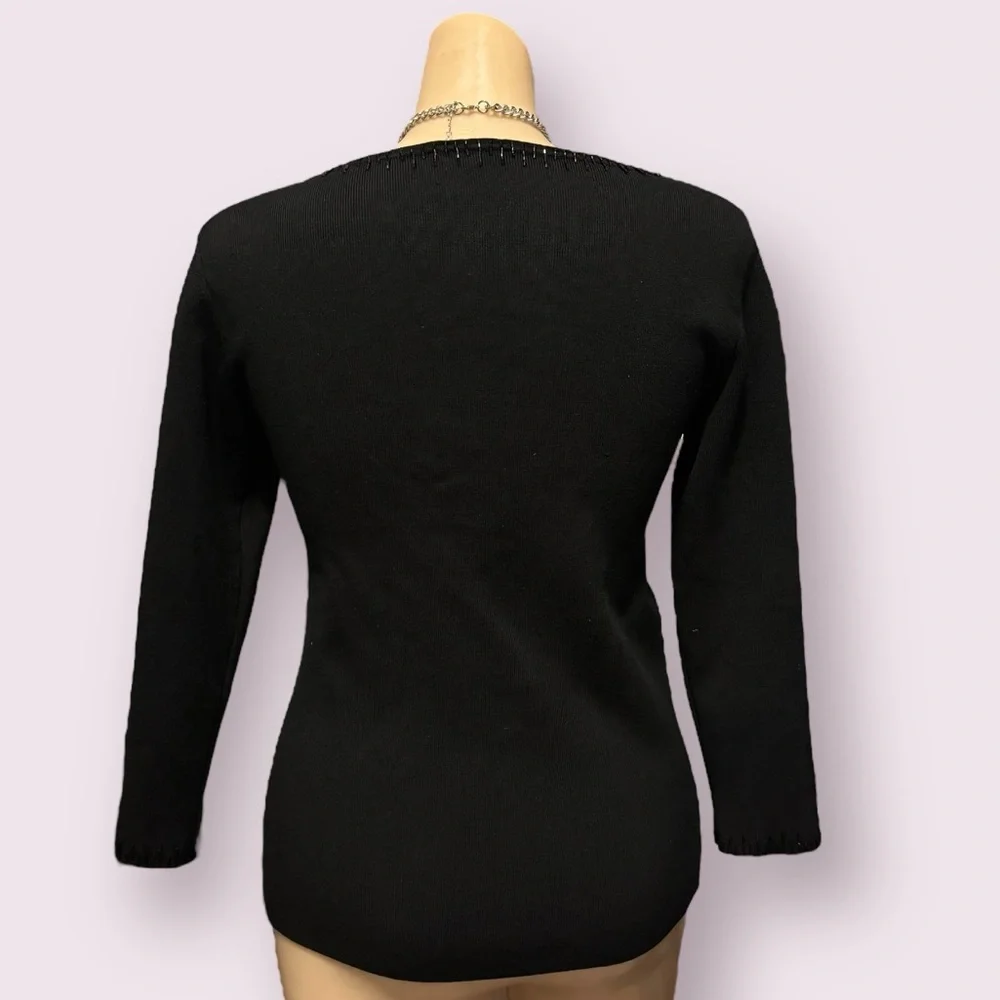 Vintage Cache Y2K Black Silk Beaded Knit Blouse with Zip-Up Detail - Picture 11 of 15